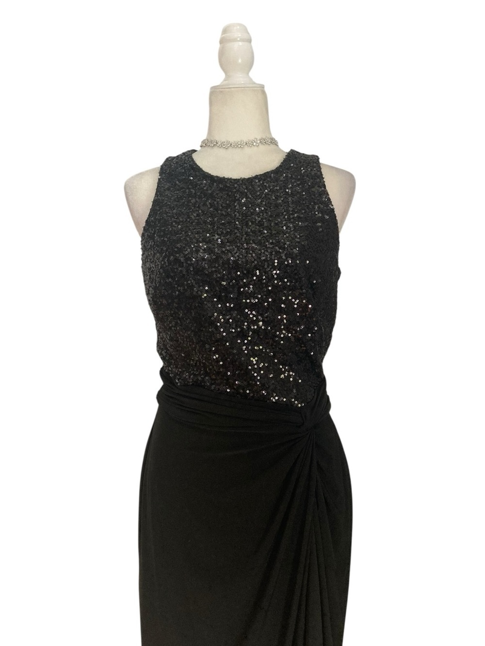 Lauren Ralph Lauren Black Sequin Cocktail Dress Draped Evening Dress 10 NWT - Picture 9 of 11
